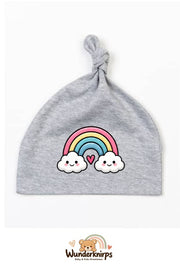 Knotenmütze Babybugz BZ15 in Grau meliert mit Motiv Regenbogen mit Herz