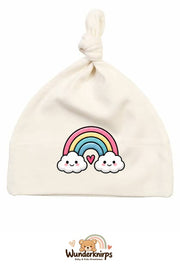 Knotenmütze Babybugz BZ15 in Natur mit Motiv Regenbogen mit Herz