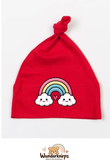 Knotenmütze Babybugz BZ15 in Rot mit Motiv Regenbogen mit Herz