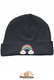 Umschlagmütze Rox-01 in Anthrazit mit Motiv Regenbogen mit Herz