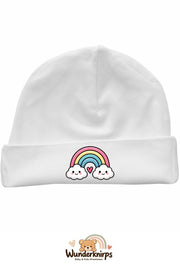 Umschlagmütze Rox-01 in Weiß mit Motiv Regenbogen mit Herz
