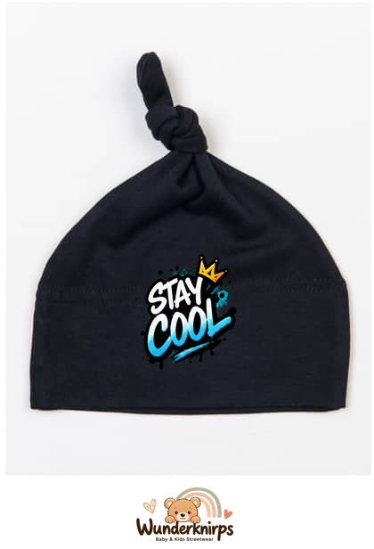 Knotenmütze Babybugz BZ15 in Schwarz mit Motiv Stay Cool