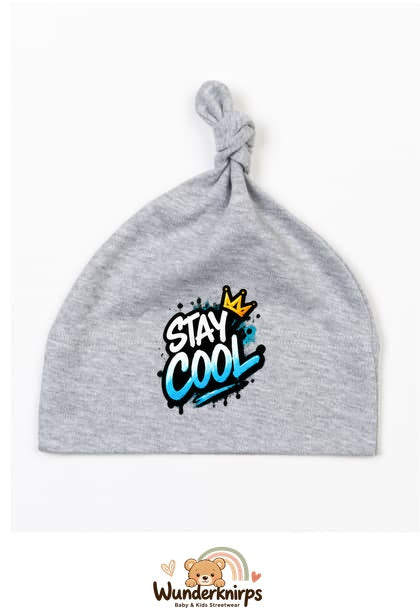 Knotenmütze Babybugz BZ15 in Grau meliert mit Motiv Stay Cool