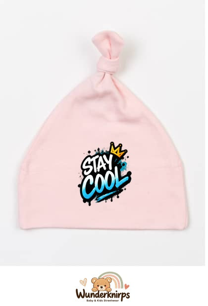 Knotenmütze Babybugz BZ15 in Pastellrosa mit Motiv Stay Cool