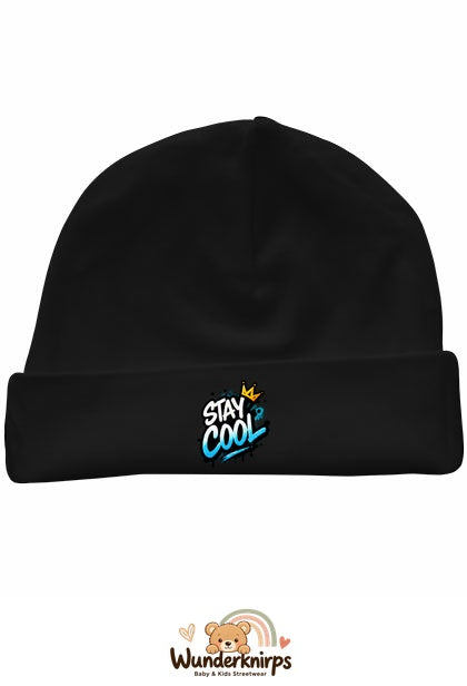Umschlagmütze Rox-01 in Schwarz mit Motiv Stay Cool