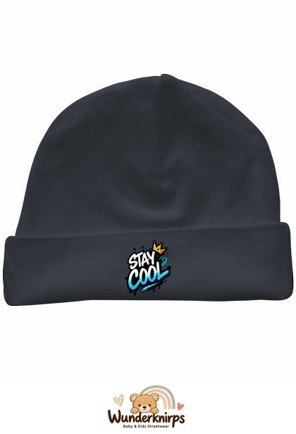 Umschlagmütze Rox-01 in Anthrazit mit Motiv Stay Cool