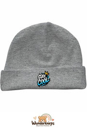 Umschlagmütze Rox-01 in Grau meliert mit Motiv Stay Cool