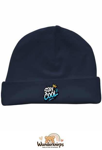 Umschlagmütze Rox-01 in Marineblau mit Motiv Stay Cool
