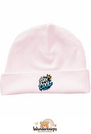 Umschlagmütze Rox-01 in Pastellrosa mit Motiv Stay Cool