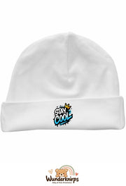 Umschlagmütze Rox-01 in Weiß mit Motiv Stay Cool