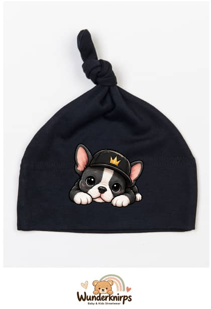 Knotenmütze Babybugz BZ15 in Schwarz mit Motiv Bulldogge mit Cap