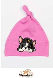 Knotenmütze Babybugz BZ15 in Bubblegum-Pink mit Motiv Bulldogge mit Cap