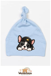Knotenmütze Babybugz BZ15 in Staubblau mit Motiv Bulldogge mit Cap