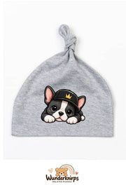 Knotenmütze Babybugz BZ15 in Grau meliert mit Motiv Bulldogge mit Cap