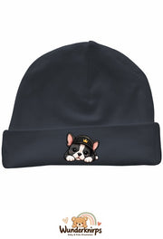 Umschlagmütze Rox-01 in Anthrazit mit Motiv Bulldogge mit Cap