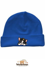 Umschlagmütze Rox-01 in Royalblau mit Motiv Bulldogge mit Cap