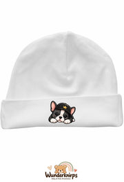 Umschlagmütze Rox-01 in Weiß mit Motiv Bulldogge mit Cap
