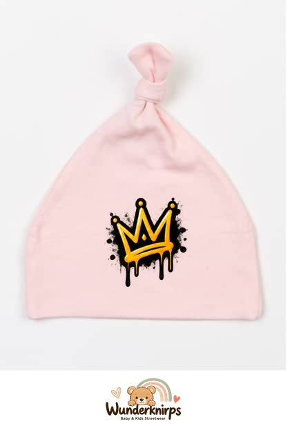 Knotenmütze Babybugz BZ15 in Pastellrosa mit Motiv Graffiti-Krone