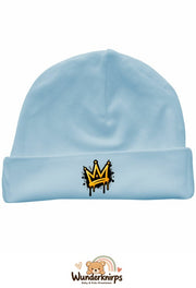 Umschlagmütze Rox-01 in Pastellblau mit Motiv Graffiti-Krone