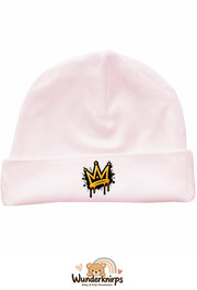Umschlagmütze Rox-01 in Pastellrosa mit Motiv Graffiti-Krone