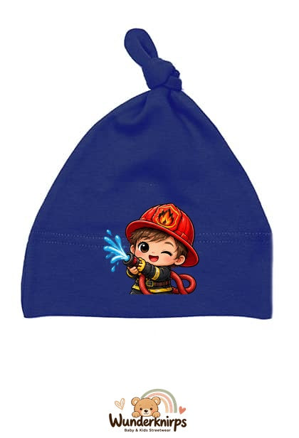 Knotenmütze Babybugz BZ15 in Marineblau mit Motiv Kleiner Feuerwehrmann