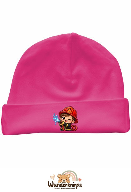 Umschlagmütze Rox-01 in Pink mit Motiv Kleiner Feuerwehrmann