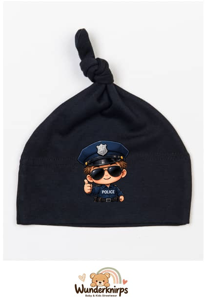 Knotenmütze Babybugz BZ15 in Schwarz mit Motiv Kleiner Polizist
