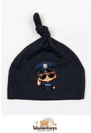 Knotenmütze Babybugz BZ15 in Schwarz mit Motiv Kleiner Polizist