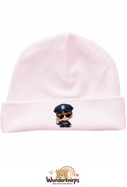 Umschlagmütze Rox-01 in Pastellrosa mit Motiv Kleiner Polizist