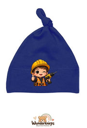 Knotenmütze Babybugz BZ15 in Marineblau mit Motiv Baumeister mit Bohrer