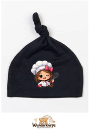 Knotenmütze Babybugz BZ15 in Schwarz mit Motiv Köchin mit Schneebesen