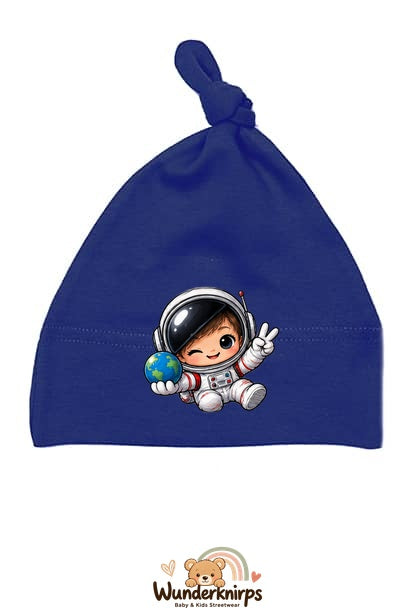 Knotenmütze Babybugz BZ15 in Marineblau mit Motiv Astronaut mit Weltkugel