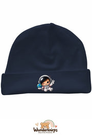 Umschlagmütze Rox-01 in Marineblau mit Motiv Astronaut mit Weltkugel