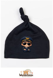 Knotenmütze Babybugz BZ15 in Schwarz mit Motiv Pilot mit Sonnenbrille
