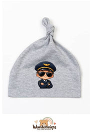 Knotenmütze Babybugz BZ15 in Grau meliert mit Motiv Pilot mit Sonnenbrille