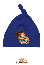 Knotenmütze Babybugz BZ15 in Marineblau mit Motiv Tierärztin mit Hund