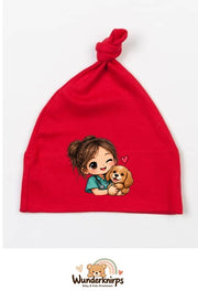 Knotenmütze Babybugz BZ15 in Rot mit Motiv Tierärztin mit Hund