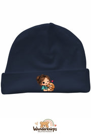 Umschlagmütze Rox-01 in Marineblau mit Motiv Tierärztin mit Hund