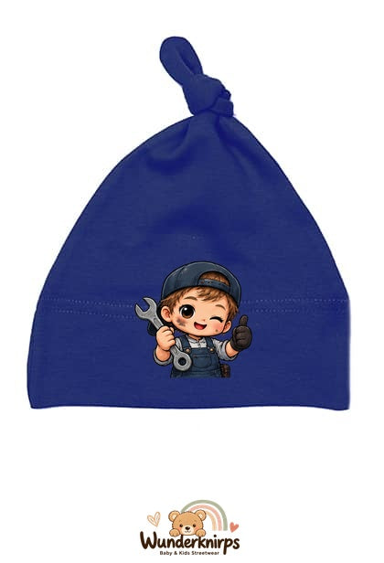 Knotenmütze Babybugz BZ15 in Marineblau mit Motiv Mechaniker mit Werkzeug