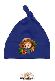 Knotenmütze Babybugz BZ15 in Marineblau mit Motiv Landwirt mit Gemüse