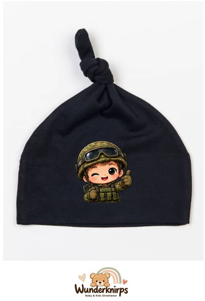 Knotenmütze Babybugz BZ15 in Schwarz mit Motiv Soldat mit Helm