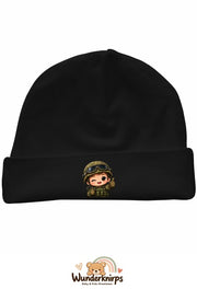 Umschlagmütze Rox-01 in Schwarz mit Motiv Soldat mit Helm