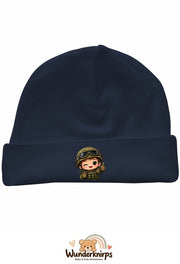 Umschlagmütze Rox-01 in Marineblau mit Motiv Soldat mit Helm