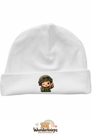 Umschlagmütze Rox-01 in Weiß mit Motiv Soldat mit Helm