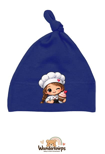 Knotenmütze Babybugz BZ15 in Marineblau mit Motiv Bäckerin mit Cupcake
