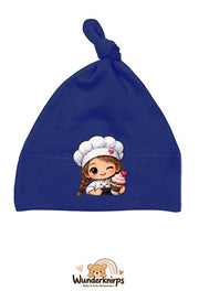 Knotenmütze Babybugz BZ15 in Marineblau mit Motiv Bäckerin mit Cupcake