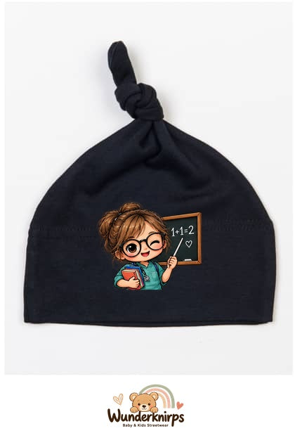 Knotenmütze Babybugz BZ15 in Schwarz mit Motiv Lehrerin mit Tafel