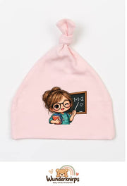 Knotenmütze Babybugz BZ15 in Pastellrosa mit Motiv Lehrerin mit Tafel