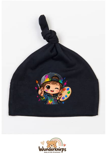 Knotenmütze Babybugz BZ15 in Schwarz mit Motiv Künstler mit Palette