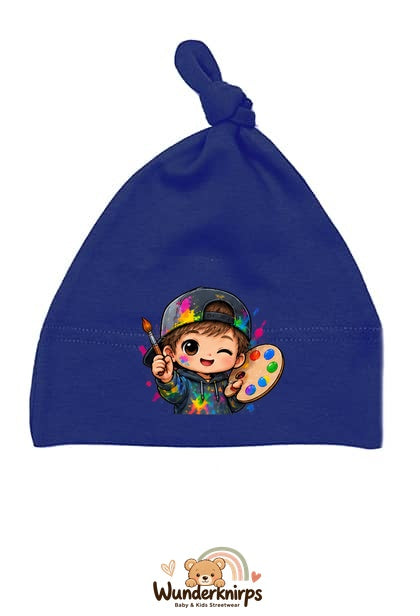 Knotenmütze Babybugz BZ15 in Marineblau mit Motiv Künstler mit Palette